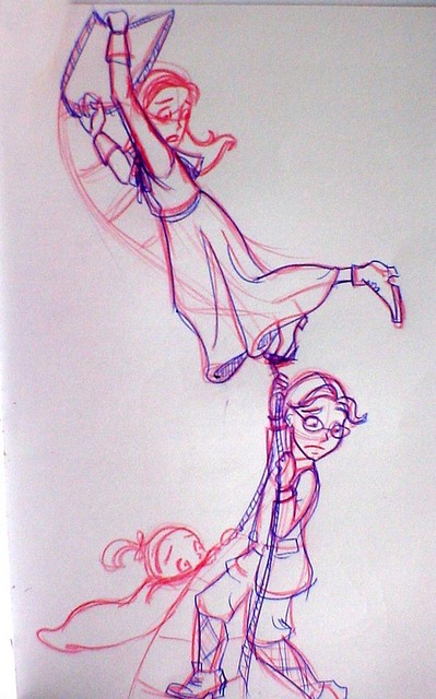 The Baudelaires cling desperately to Hector's rope ladder in The Vile Village