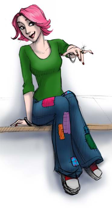 A beautifully colored drawing of Tonks and her bling by my friend Julie.
