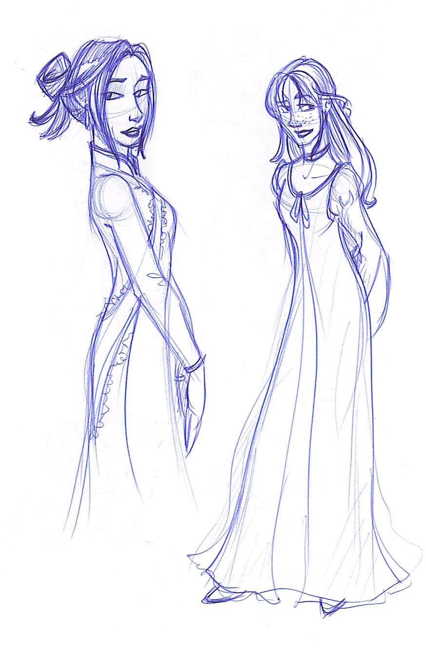 Sketches of Cho and Ginny's Yule Ball dress robes