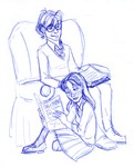 Ginny sits against Harry's legs as they read together