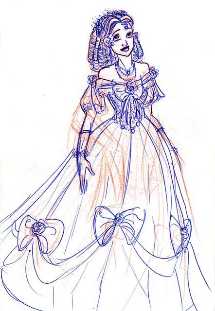 A drawing of Belle's costume from the stage show