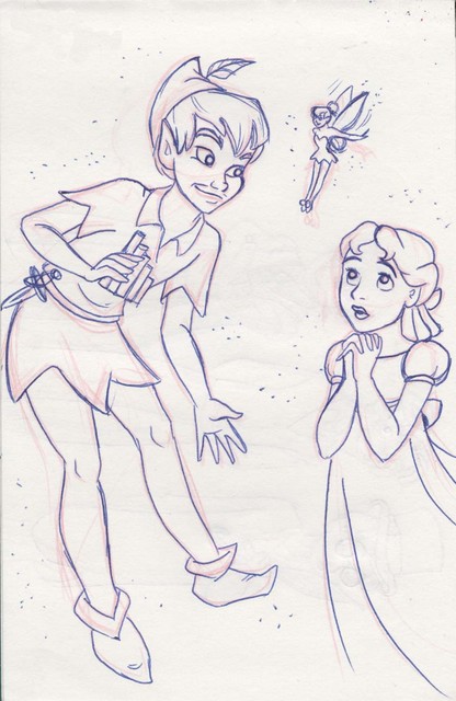 Peter Pan awes Wendy (which annoys Tinker Bell)