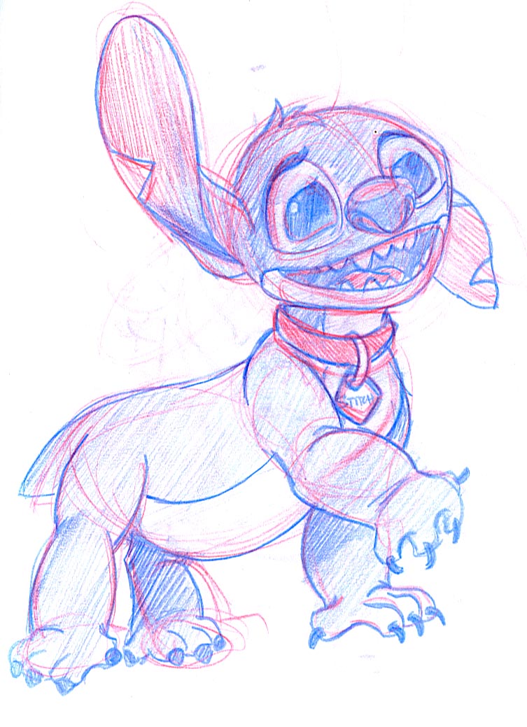 Stitch posing as a harmless (and blue) puppy