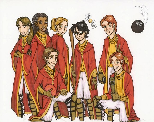 A beautiful colored version of my drawing of the Gryffindor Quidditch Team (coloring courtesy of shmink)