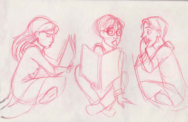 An early drawing of the trio studying